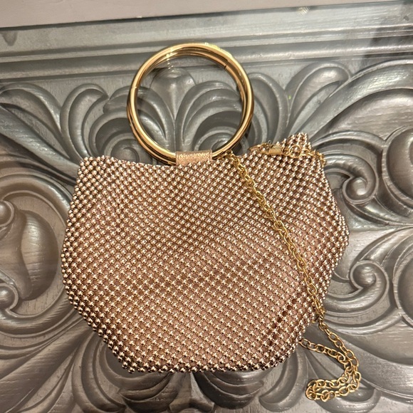 Jessica McClintock Rose Gold Gwen Ball Mesh Ring Clutch - Picture 3 of 15
